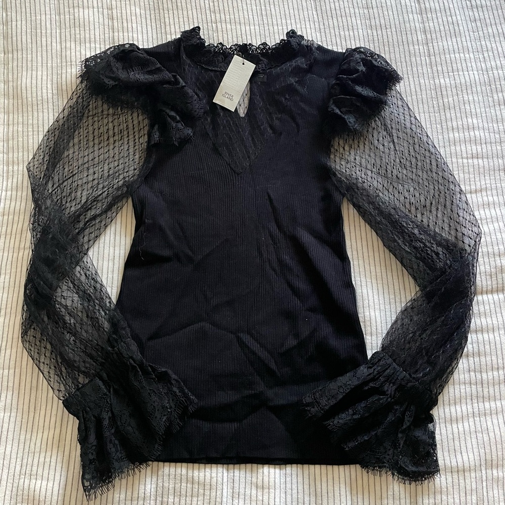 River Island Black Ruffled Long Sleeve Blouse